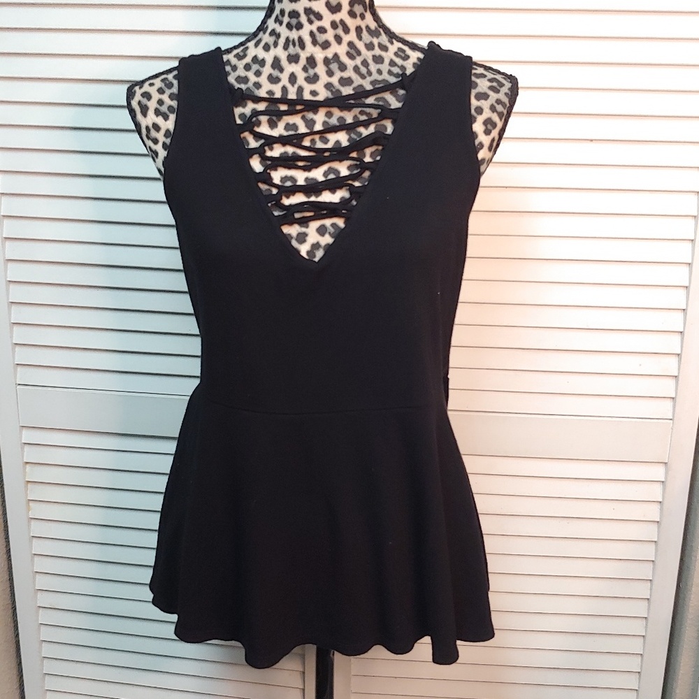 Torrid Strappy Black Peplum Top